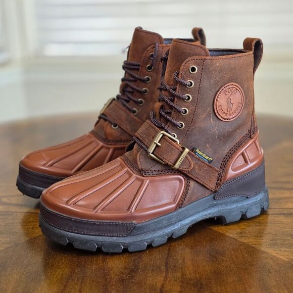 Polo Ralph Lauren Oslo Waterproof Leather-Suede Boots Brown Men's Size 10 High - Picture 1 of 10